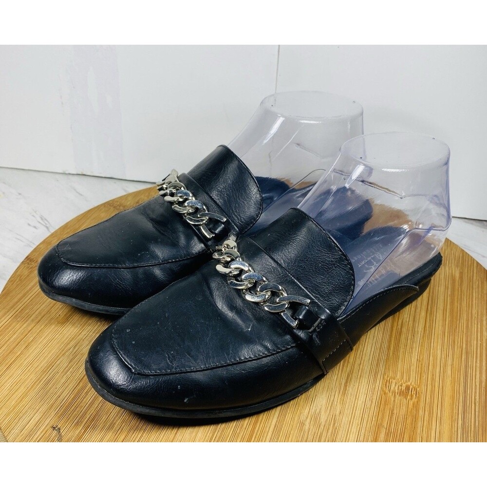 Kim Rogers Emersyn Mules Flats Silver Chain Black Women’s Size 7M
